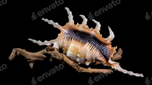 Preview: Scorpion Conch Shell on Wood black background