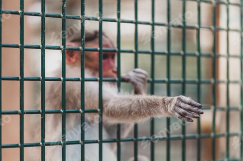 Preview: Pensive Monkey Behind Bars Reaching Out