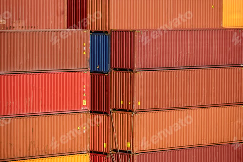 Preview: Containers stacked on a harbor. Trade industry. Global economy