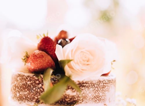 Preview: Wedding cake with flowers and strawberries