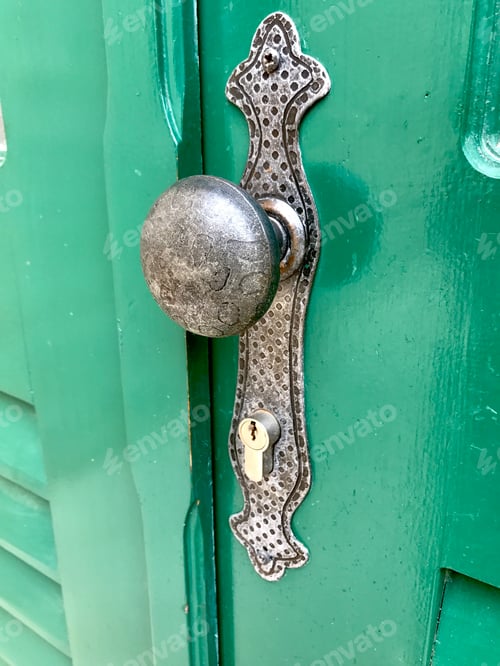 Preview: Green door with antique handle