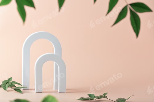 Preview: Cosmetic art deco arch display in pastel color for product presentation