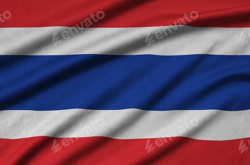 Preview: Thailand flag is depicted on a sports cloth fabric with many folds. Sport team waving banner