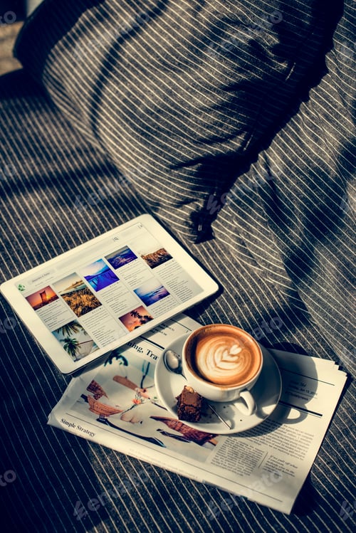 Preview: Coffee Americano Espresso Newspaper Couch Brownie Digital Tablet