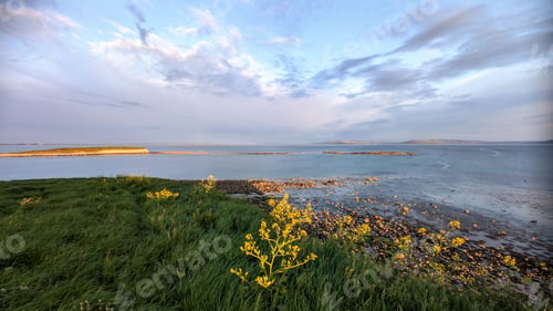 Preview: Beautiful coastal sunset landscape scenery of wild Atlantic way at Silverstrand beach, Galway, Irela