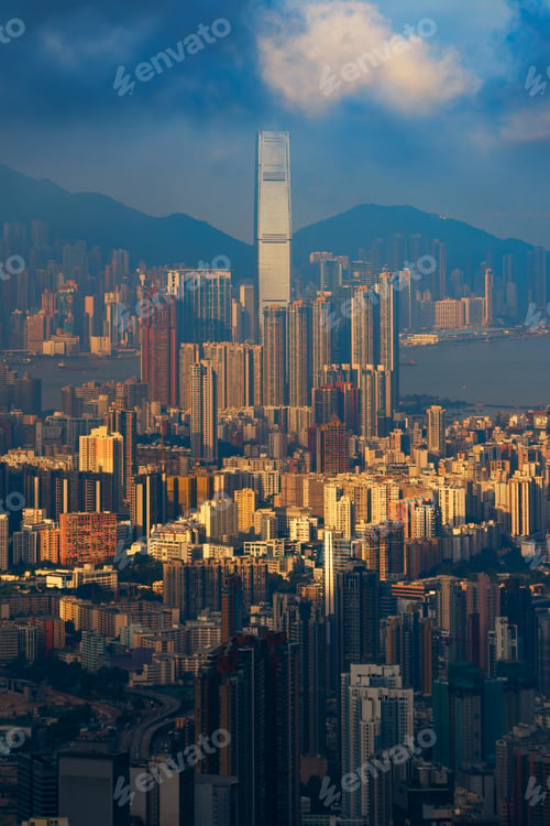 Preview: Hong Kong Downtown, China. Financial district in urban city in Asia. Skyscraper buildings.