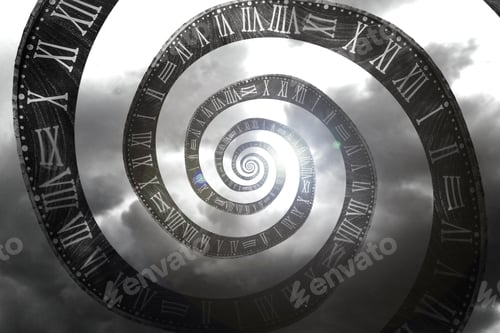Preview: Surreal infinity of time spiral in the clouds - antique fractal clock