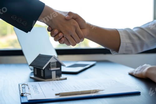 Preview: Asian businesswomen give dollars to sign home and real estate contracts and congratulate them for wo