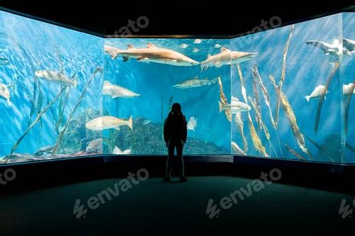 Preview: Girl watching fish in aquarium