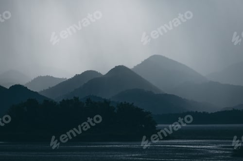 Preview: dark tone of mountain layers with lake tropical forest