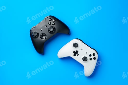 Preview: Two joystick on blue background top view
