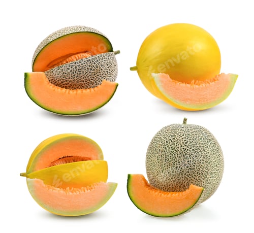 Preview: cantaloupe melon slices isolated on white