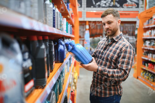 Preview: man buys automobile chemicals in the auto parts store