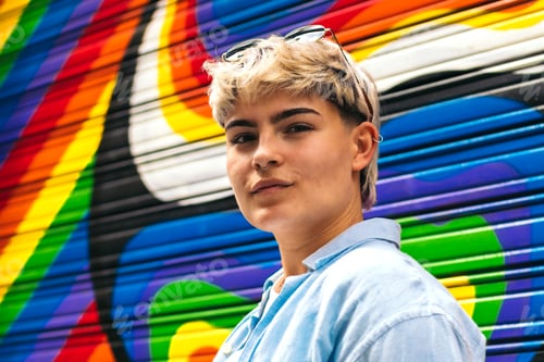 Preview: stylish teenager girl portrait on a background with lgtb colors