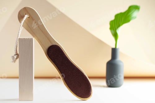 Preview: File for heels with a wooden handle on a light background. The concept of pedicure