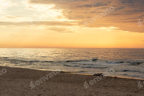Preview: View on landscape of sunset, sea with wave and beach. Travel concept. Summer time