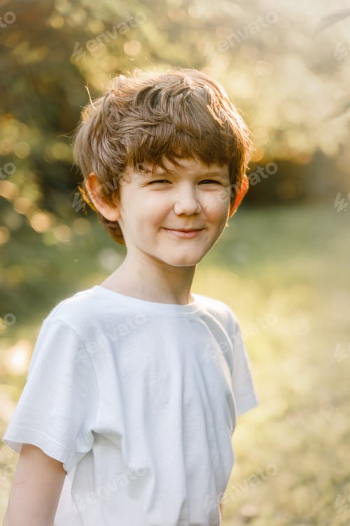 Preview: Portrait with cute little boy in summer park.