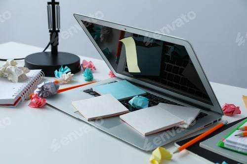 Preview: Messy office workplace, workplace and workspace concept