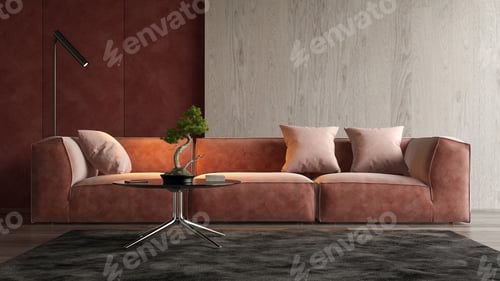 Preview: Interior of modern living room with sofa 3D rendering
