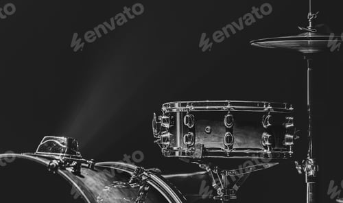 Preview: Part of a drum kit, drums on a dark background, copy space.