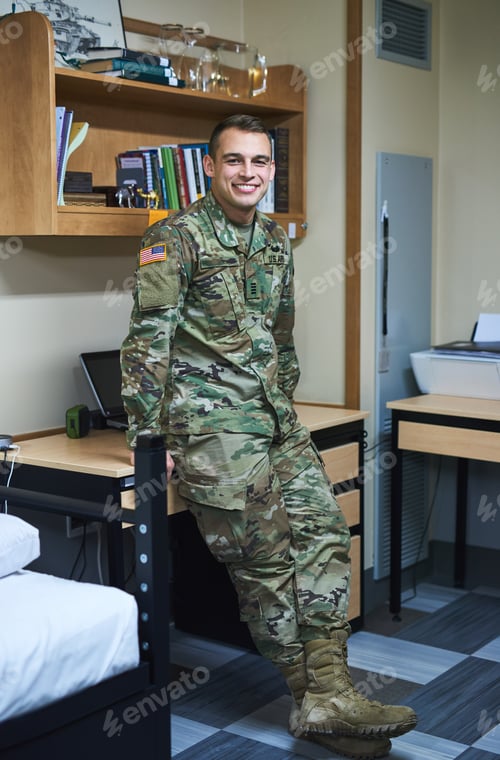 Preview: Shot of a young soldier in the dorms of a military academy
