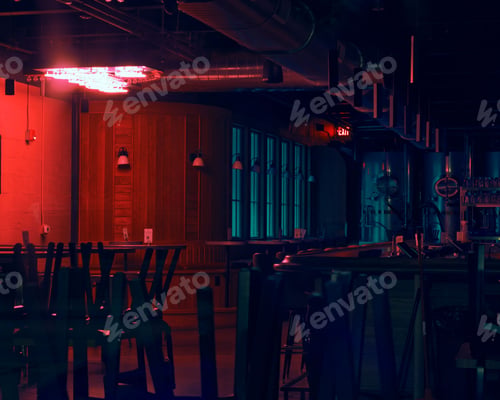 Preview: View of a closed bar interior with neon lights