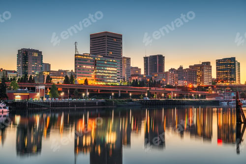 Preview: Tacoma, Washington, USA downtown skyline on Commencement Bay.