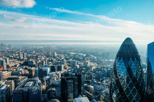Preview: Ariel skyline view over London city including the gherkin building