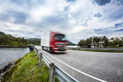 Preview: Fuel truck rushes down the highway, Norwey. Truck Car in motion blur.