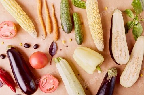 Preview: Aesthetic composition of healthy FODMAP, Paleo, Mediterranean diet food.