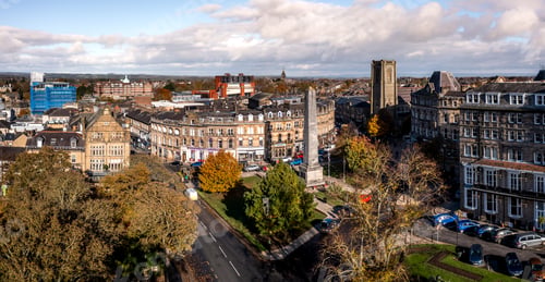 Preview: Aerial view of the Victorian architecture of Prospect Square in Harrogate