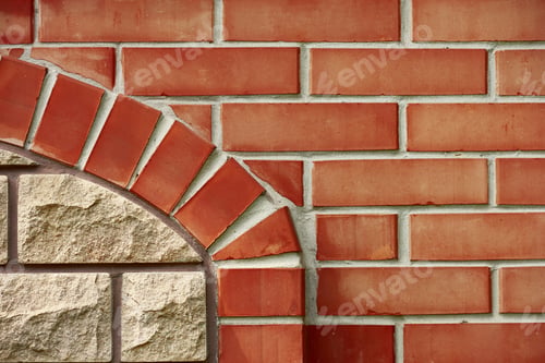 Preview: close-up view of red brick wall with brown element, textured background