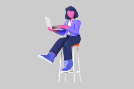 Preview: Cartoon woman with laptop on stool