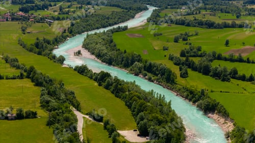 Preview: Aerial Drone View of the Soca River in Slovenia During Summer