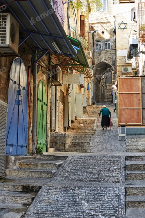 Preview: Ancient Alley in Jewish Quarter, Jerusalem. Israel. Photo in old color image style