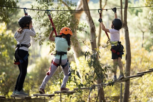 Preview: Determined kids crossing zip line