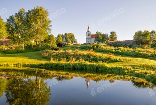 Preview: View at the church from the Swedish village Ljusnedal