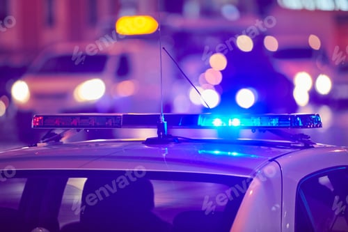 Preview: Police car lights at night city street