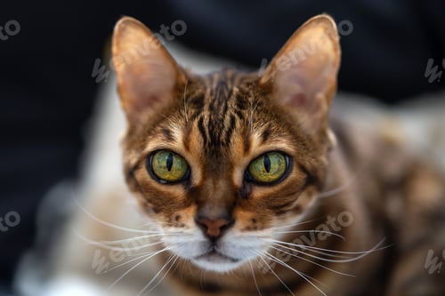 Preview: Brown striped Bengal cat startlingly looks into the camera