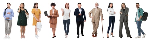Preview: Group of different men and women on white background