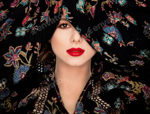 Preview: Closeup portrait of a beautiful woman in dress