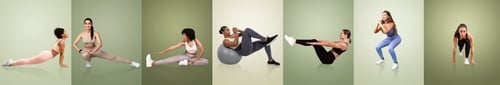 Preview: Varied exercises showcasing fitness routines for strength and flexibility