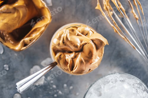 Preview: Top view of the top cream of a dalgona coffee