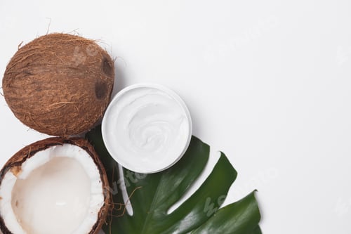 Preview: Natural coco cosmetic moisturizer cream on monstera palm leaf