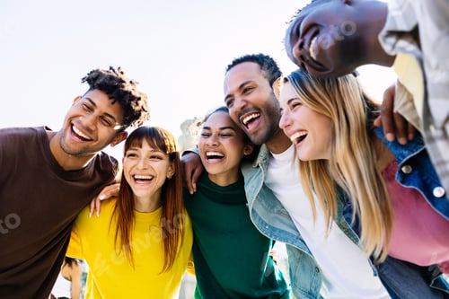 Preview: United group of young friends having fun together.