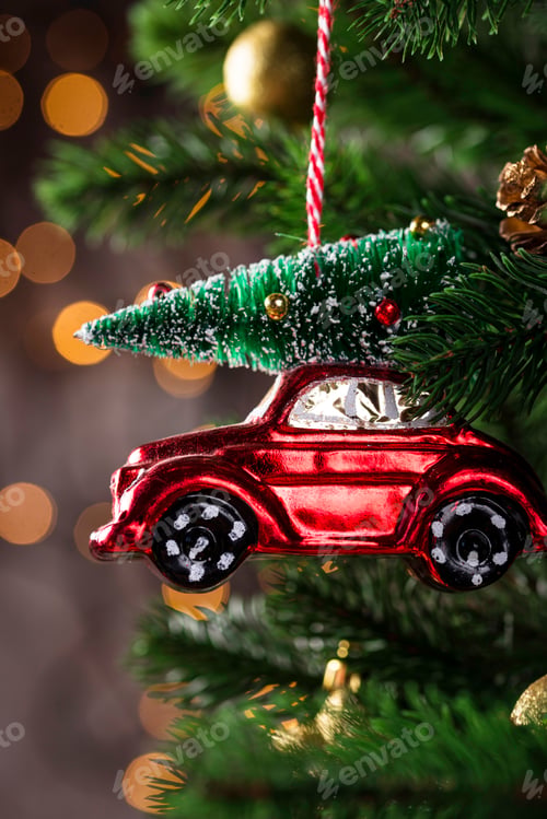 Preview: Christmas tree toy in shape of red car