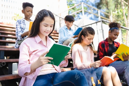 Preview: Diverse group of students socializing on school campus