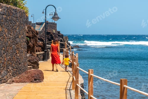 Preview: A mother and son on holiday in the seaside tourist village of Tamaduste on the island of El Hierro