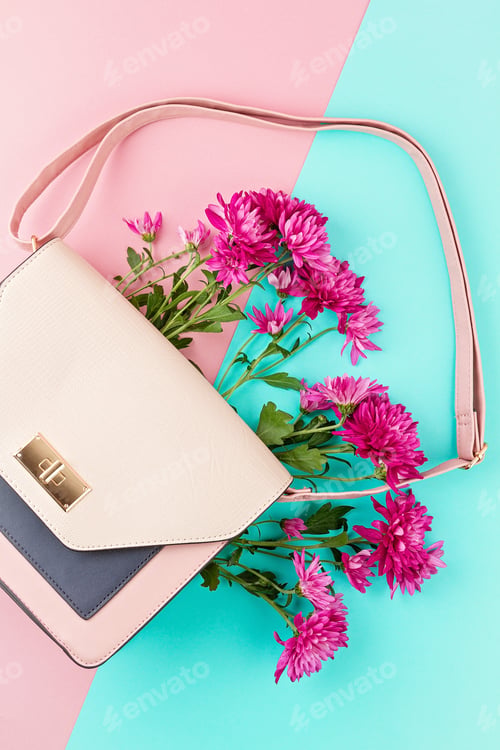 Preview: Beautiful girls bag with flowers. Female urban fashion, shopping, gfit ideas