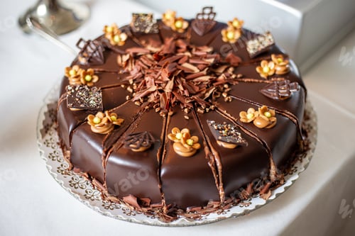 Visualização: Bolo elegante de celebração de chocolate